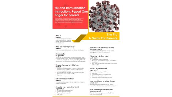 Flu And Immunization Instructions Report One Pager For Parents PDF Document PPT Template Flu And Immunization Instructions Report One Pager For Parents PDF Document PPT Template