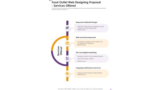Food Outlet Web Designing Proposal Services Offered One Pager Sample Example Document Food Outlet Web Designing Proposal Services Offered One Pager Sample Example Document