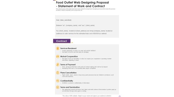 Food Outlet Web Designing Proposal Statement Of Work And Contract One Pager Sample Example Document Food Outlet Web Designing Proposal Statement Of Work And Contract One Pager Sample Example Document