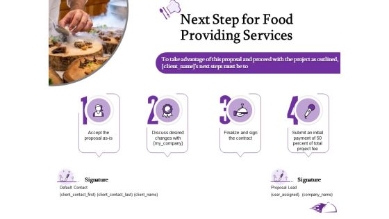 Food Providing Services Catering Menu For Food Providing Services Next Step For Food Providing Services Elements PDF