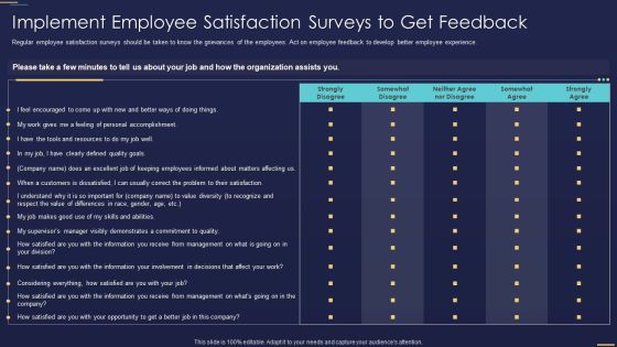 Formulating Workforce Experience Plan Company Implement Employee Satisfaction Surveys Mockup PDF
