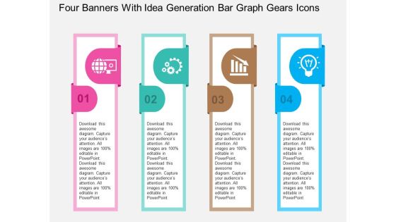 Four Banners With Idea Generation Bar Graph Gears Icons Powerpoint Templates Four Banners With Idea Generation Bar Graph Gears Icons Powerpoint Templates