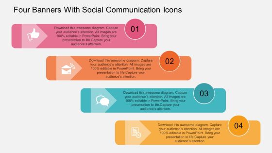 Four Banners With Social Communication Icons Powerpoint Template Four Banners With Social Communication Icons Powerpoint Template