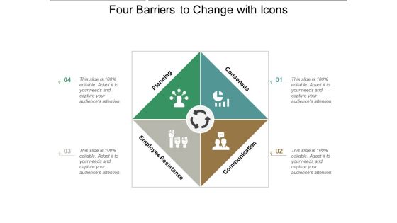 Four Barriers To Change With Icons Ppt PowerPoint Presentation Outline Information Four Barriers To Change With Icons Ppt PowerPoint Presentation Outline Information