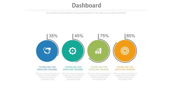 Four Circles With Percentage Values And Icons Powerpoint Slides