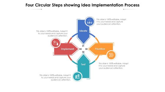 Four Circular Steps Showing Idea Implementation Process Ppt PowerPoint Presentation Professional Templates PDF Four Circular Steps Showing Idea Implementation Process Ppt PowerPoint Presentation Professional Templates PDF
