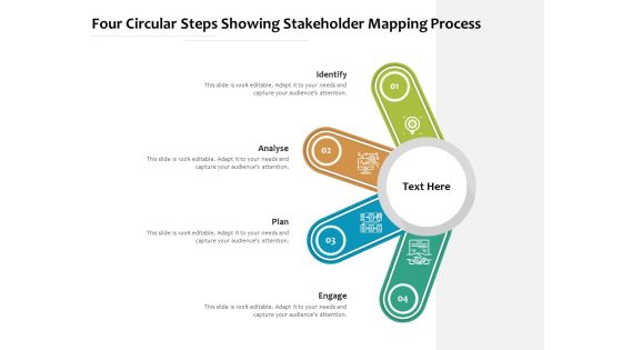 Four Circular Steps Showing Stakeholder Mapping Process Ppt PowerPoint Presentation Infographic Template Tips PDF
