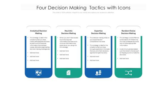 Four Decision Making Tactics With Icons Ppt PowerPoint Presentation Pictures Design Inspiration PDF Four Decision Making Tactics With Icons Ppt PowerPoint Presentation Pictures Design Inspiration PDF