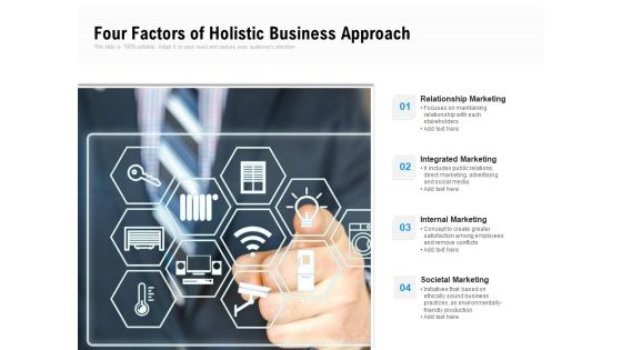 Four Factors Of Holistic Business Approach Ppt PowerPoint Presentation Gallery Backgrounds PDF