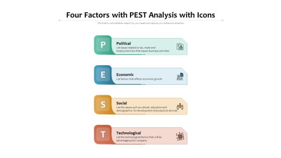 Four Factors With PEST Analysis With Icons Ppt PowerPoint Presentation Infographics Visuals PDF Four Factors With PEST Analysis With Icons Ppt PowerPoint Presentation Infographics Visuals PDF