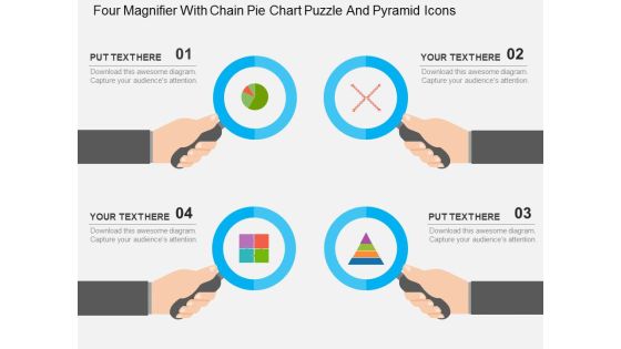 Four Magnifier With Chain Pie Chart Puzzle And Pyramid Icons Powerpoint Templates Four Magnifier With Chain Pie Chart Puzzle And Pyramid Icons Powerpoint Templates