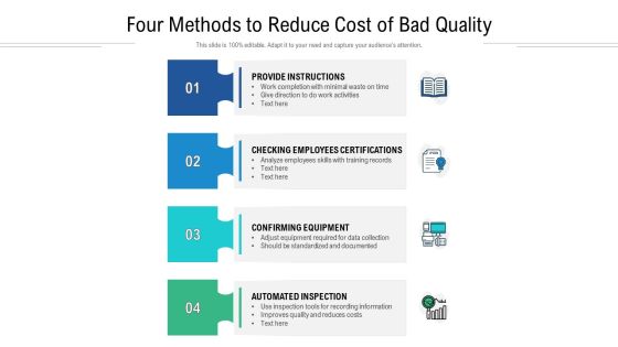 Four Methods To Reduce Cost Of Bad Quality Ppt PowerPoint Presentation Slides Graphics PDF