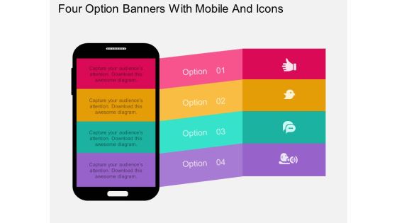 Four Option Banners With Mobile And Icons Powerpoint Template Four Option Banners With Mobile And Icons Powerpoint Template