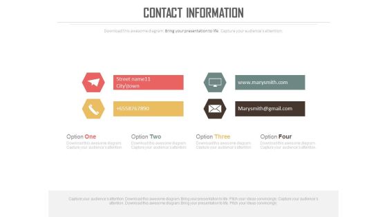 Four Option Layout Of Contact Information Powerpoint Slides Four Option Layout Of Contact Information Powerpoint Slides