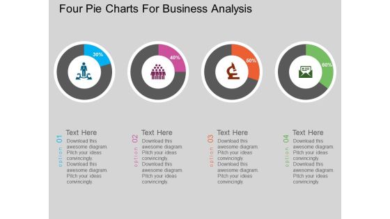 Four Pie Charts For Business Analysis Powerpoint Template Four Pie Charts For Business Analysis Powerpoint Template