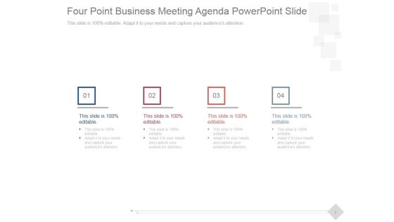 Four Point Business Meeting Agenda Ppt PowerPoint Presentation Influencers Four Point Business Meeting Agenda Ppt PowerPoint Presentation Influencers