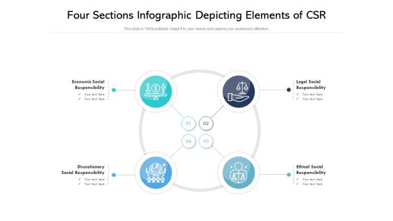 Four Sections Infographic Depicting Elements Of CSR Ppt PowerPoint Presentation File Elements PDF Four Sections Infographic Depicting Elements Of CSR Ppt PowerPoint Presentation File Elements PDF