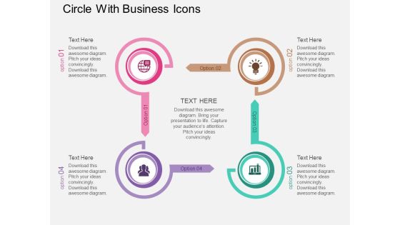Four Staged Circle With Business Icons Powerpoint Template Four Staged Circle With Business Icons Powerpoint Template