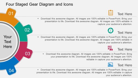 Four Staged Gear Diagram And Icons Powerpoint Template Four Staged Gear Diagram And Icons Powerpoint Template
