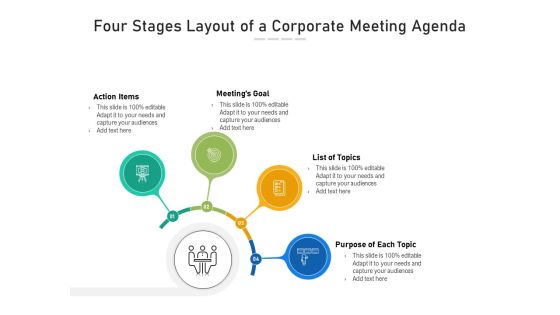 Four Stages Layout Of A Corporate Meeting Agenda Ppt PowerPoint Presentation Gallery Shapes PDF