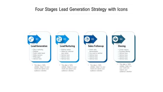 Four Stages Lead Generation Strategy With Icons Ppt PowerPoint Presentation Gallery Topics PDF Four Stages Lead Generation Strategy With Icons Ppt PowerPoint Presentation Gallery Topics PDF
