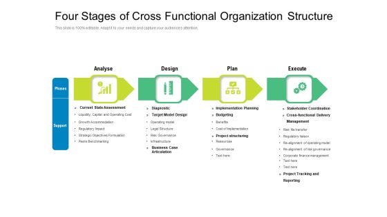 Four Stages Of Cross Functional Organization Structure Ppt PowerPoint Presentation Gallery Infographics PDF