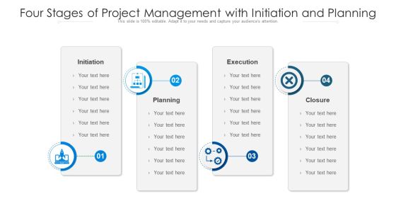 Four Stages Of Project Management With Initiation And Planning Ppt PowerPoint Presentation File Sample PDF