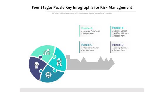 Four Stages Puzzle Key Infographic For Risk Management Ppt PowerPoint Presentation Styles Grid PDF