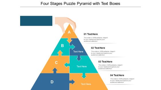 Four Stages Puzzle Pyramid With Text Boxes Ppt Powerpoint Presentation Slides Visuals