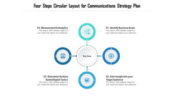 Four Steps Circular Layout For Communications Strategy Plan Ppt PowerPoint Presentation File Pictures PDF Four Steps Circular Layout For Communications Strategy Plan Ppt PowerPoint Presentation File Pictures PDF