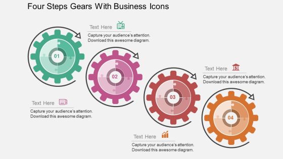 Four Steps Gears With Business Icons Powerpoint Templates