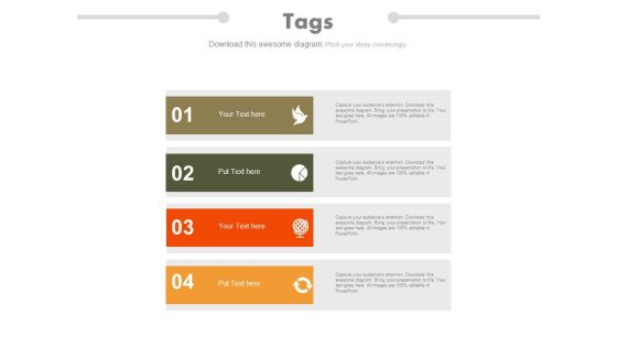 Four Tags For Balanced Scorecard Measures Powerpoint Template Four Tags For Balanced Scorecard Measures Powerpoint Template