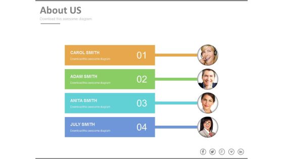 Four Tags For Employess Profiles With Pictures Powerpoint Slides