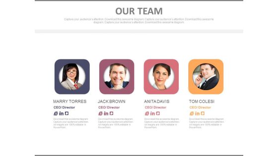 Four Team Members With Profile Details Powerpoint Slides Four Team Members With Profile Details Powerpoint Slides