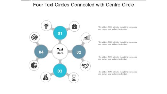 Four Text Circles Connected With Centre Circle Ppt Powerpoint Presentation Pictures Graphic Tips