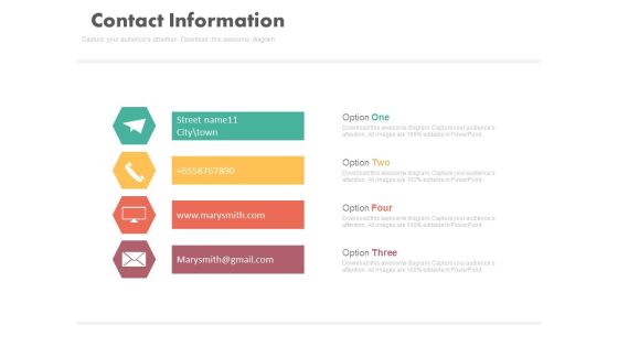 Four Text Tags With Icons For Contact Information Powerpoint Slides Four Text Tags With Icons For Contact Information Powerpoint Slides