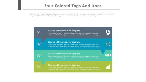 Four Text Tags With Planning Icons Powerpoint Template Four Text Tags With Planning Icons Powerpoint Template