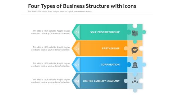Four Types Of Business Structure With Icons Ppt PowerPoint Presentation File Graphics Design PDF