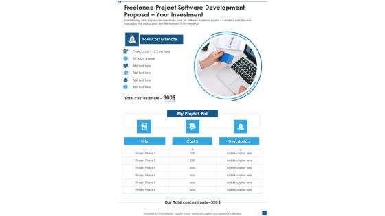 Freelance Project Software Development Proposal Your Investment One Pager Sample Example Document Freelance Project Software Development Proposal Your Investment One Pager Sample Example Document