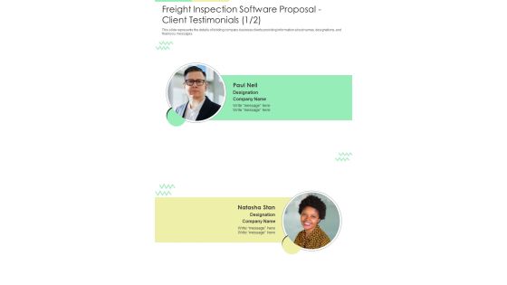 Freight Inspection Software Proposal Client Testimonials One Pager Sample Example Document