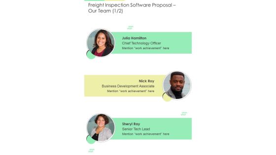 Freight Inspection Software Proposal Our Team One Pager Sample Example Document
