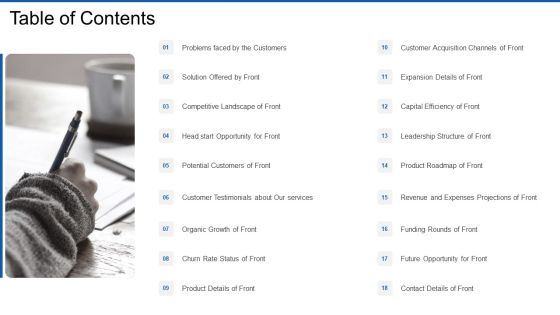 Front Series Venture Capital Funding Table Of Contents Summary PDF Front Series Venture Capital Funding Table Of Contents Summary PDF