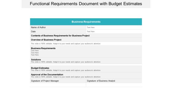 Functional Requirements Document With Budget Estimates Ppt Powerpoint Presentation Gallery Portfolio Functional Requirements Document With Budget Estimates Ppt Powerpoint Presentation Gallery Portfolio