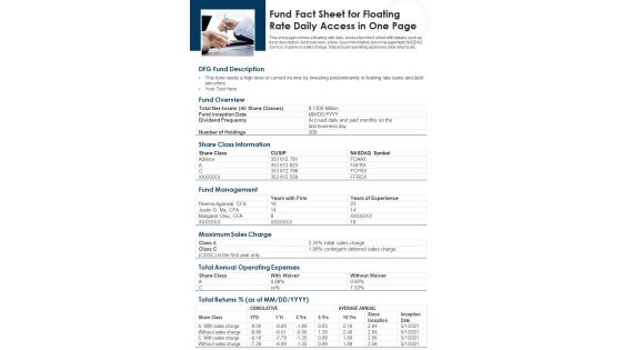 Fund Fact Sheet For Floating Rate Daily Access In One Page PDF Document PPT Template Fund Fact Sheet For Floating Rate Daily Access In One Page PDF Document PPT Template