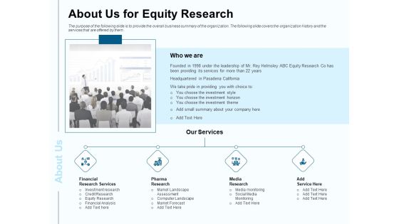 Fund Investment Advisory Statement About Us For Equity Research Ppt Icon Designs PDF Fund Investment Advisory Statement About Us For Equity Research Ppt Icon Designs PDF