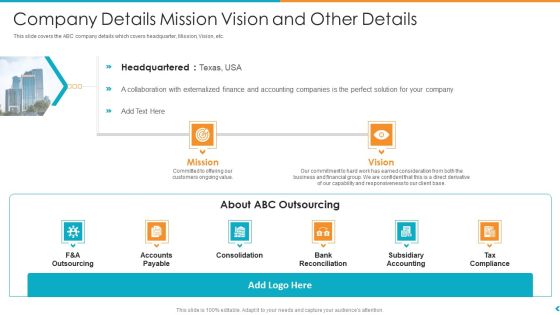 Fund Outsourcing Upgrade Efficiency Efficacy Fund Function Company Details Mission Vision And Other Details Ppt Show Microsoft