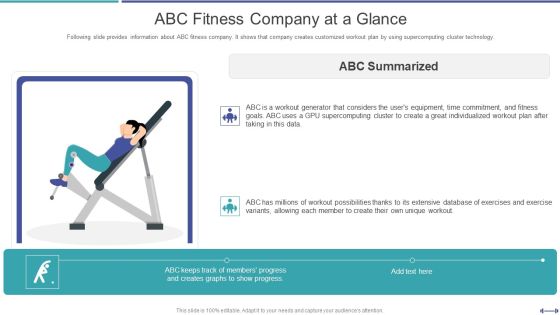 Fundraising Pitch Deck For Gym Startup A B C Fitness Company At A Glance Demonstration PDF