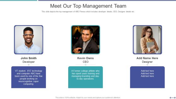 Fundraising Pitch Deck For Gym Startup Meet Our Top Management Team Formats PDF Fundraising Pitch Deck For Gym Startup Meet Our Top Management Team Formats PDF
