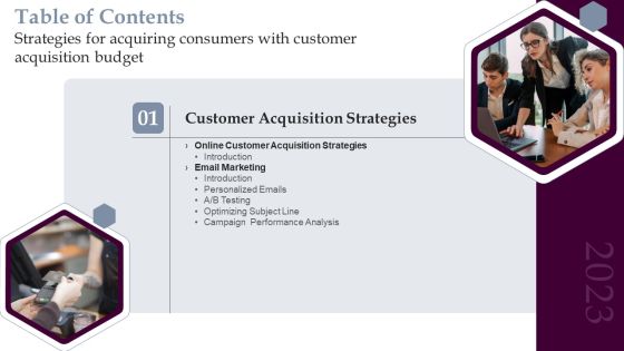 G16 Table Of Contents Strategies For Acquiring Consumers With Customer Acquisition Budget Inspiration PDF