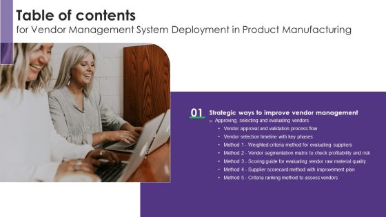 G4 Table Of Contents For Vendor Management System Deployment In Product Manufacturing Slides PDF G4 Table Of Contents For Vendor Management System Deployment In Product Manufacturing Slides PDF
